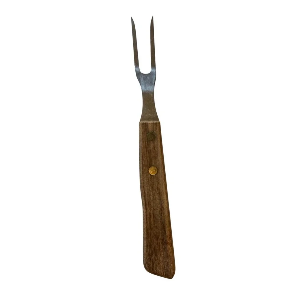 Vintage Serving Meat Carving Fork Wood Handle Stainless Steel Made In Japan
